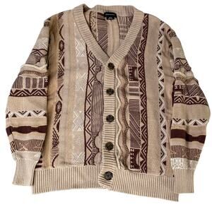 Cotton On Garments Mens Tan Brown Neutral 3D Knit Coogi Style Cardigan Sweater M